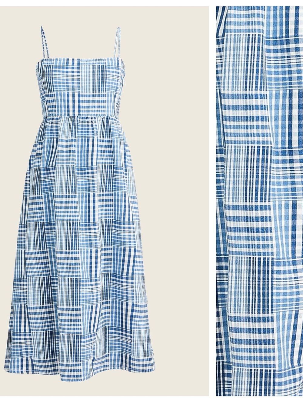 J. Crew Blue Plaid Spaghetti-Strap Maxi Dress